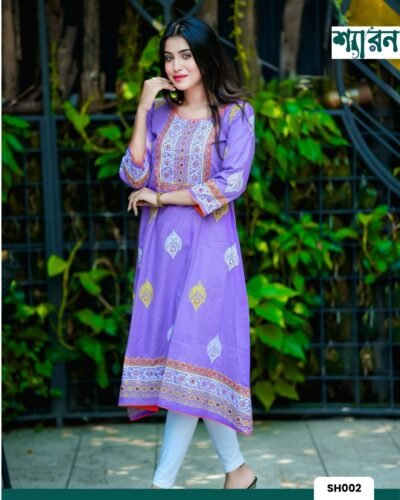 Lavender Frock – 100% Slub Cotton with Block Print & Embroidery