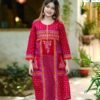 Red Puja Kurti – 100% Slub Cotton with Block Print & Embroidery