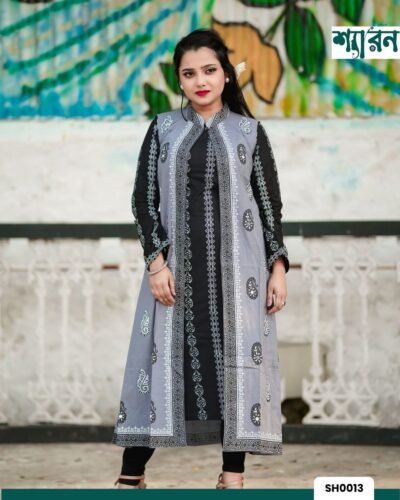 Black & Grey Kamiz with Koti – Handwork & Block Print