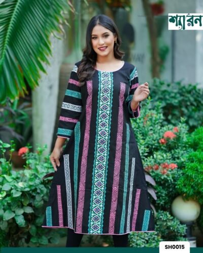 Black Frock Multi-Color Block Print with Hand Stitch