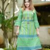Slub Cotton Mint Kurti with Block Print & Embroidery