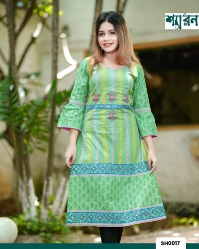 Slub Cotton Mint Kurti with Block Print & Embroidery