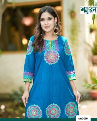 Blue Kamiz (One Piece) – Handwork & Block Print