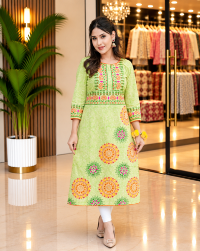 Lily – Handcrafted Slub Cotton Kameez with Block Print