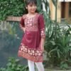 Premium Jacquard Cotton Kurti for girl with Block Print & Embroidery - Maroon