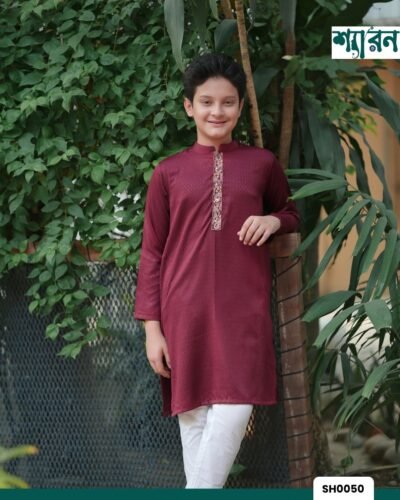 Kid's Premium Embroidered Panjabi - Maroon