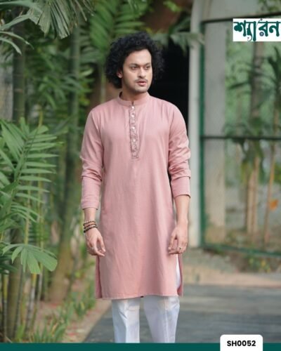 Viscose Cotton Embroidered Panjabi - Light Pink