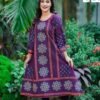 Purple Flower Round Rani Kurti – Block Print & Hand Stitch