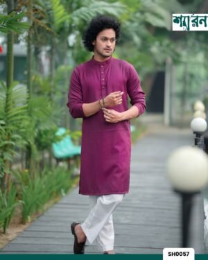 Jacquard Cotton Digital Print Panjabi - Purple