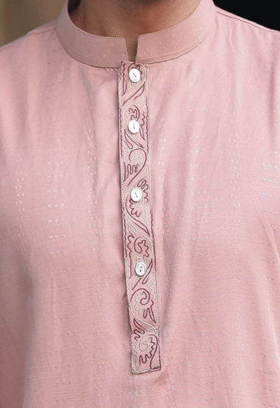 Alternative view of Kid's Light Pink Embroidered Panjabi - Viscose Cotton