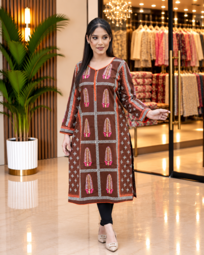 Rajkonna Kurti with Block Print & Hand-Stitched Detailing