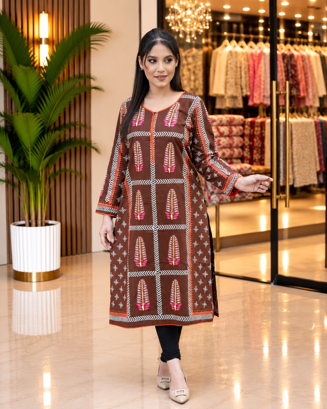 Rajkonna Kurti with Block Print & Hand-Stitched Detailing