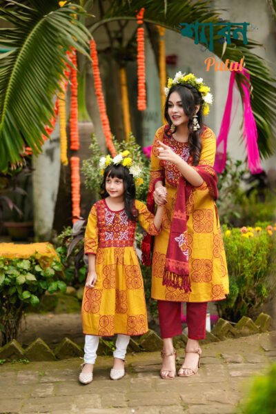 Alternative view of Kid's Sunshine & Scarlet Artisan Kurti - Hand Stitch with Block Print (Slub Cotton)