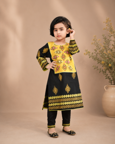Kids Kurti Elegant Black – Hand-Stitched with Traditional Block Print