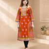 Rust Orange Kurti Outfit with Block Print & Embroidery