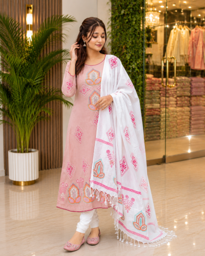 Viscose Cotton Two Piece Outfit with Block & Hand Stitch