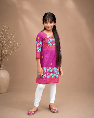 Premium Kids’ Kurti – Slub Cotton with Block Print & Embroidery