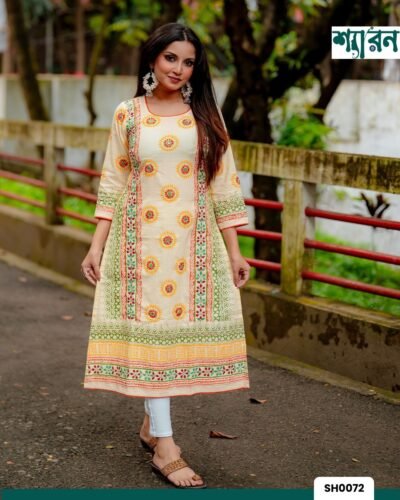 Elegant Cream Kurti with Hand Stitch & Block Prints