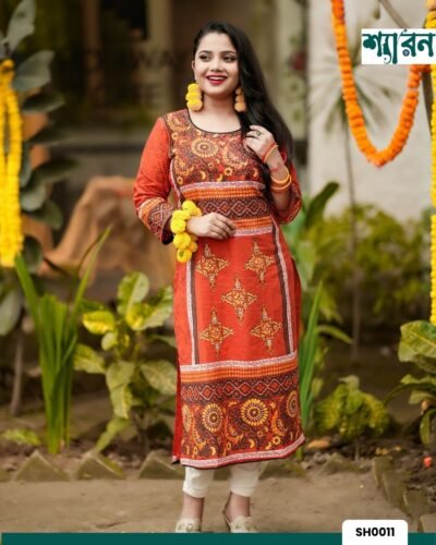 Alternative view of Sunflower – Slub Cotton Kurti with Block Print & Hand Stitch