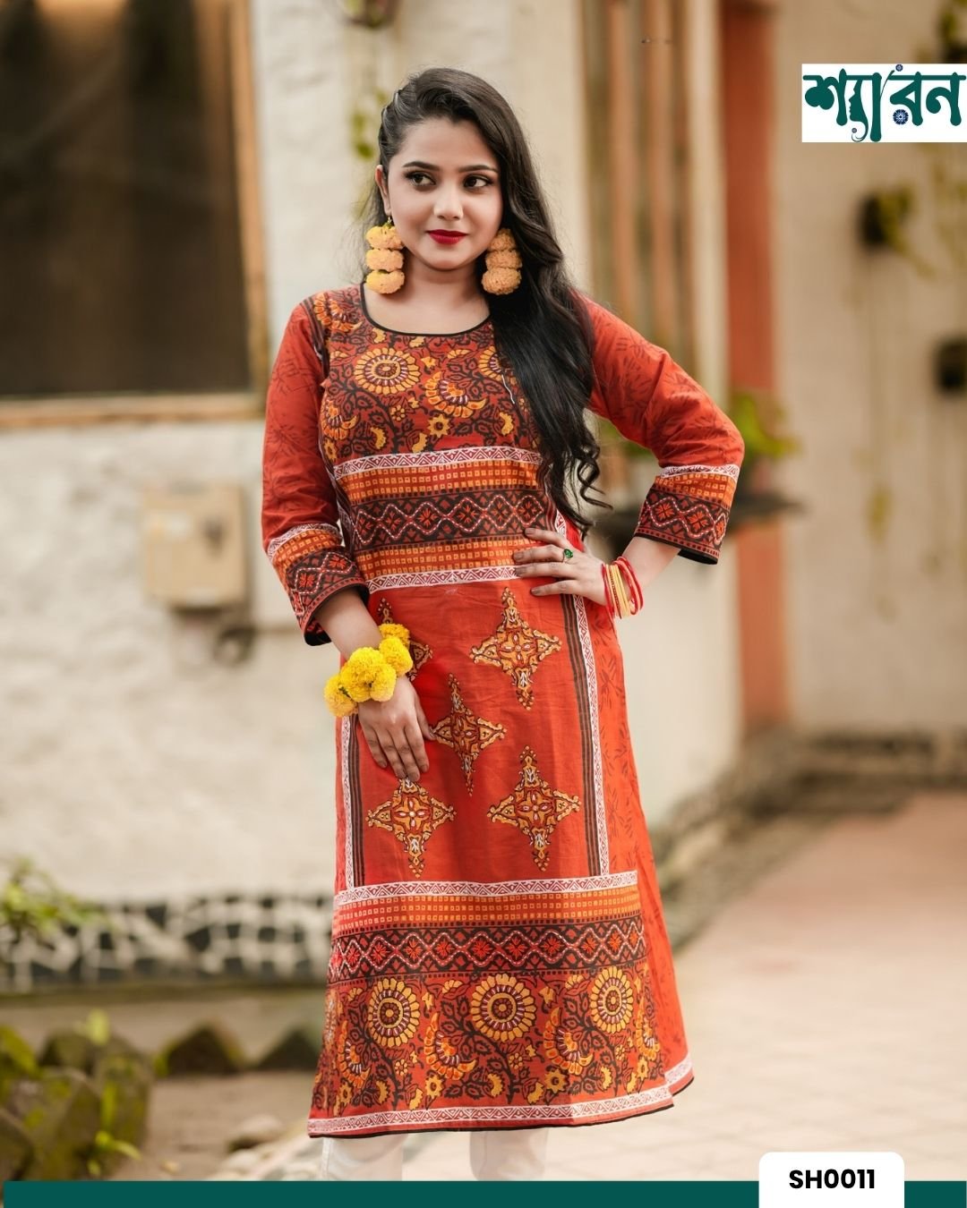 Sunflower – Slub Cotton Kurti with Block Print & Hand Stitch