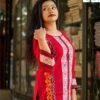 Red Slub Cotton Kurti with Embroidery & Block Print