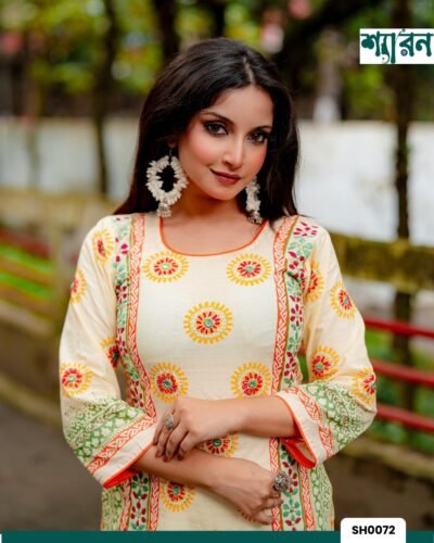 Alternative view of Elegant Cream Kurti with Hand Stitch & Block Prints