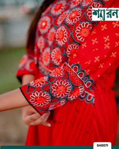 Alternative view of Elegant Red Round Kurti – Slub Cotton