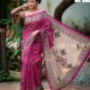 Magenta & Cream Chandni Silk Saree – Digital Print