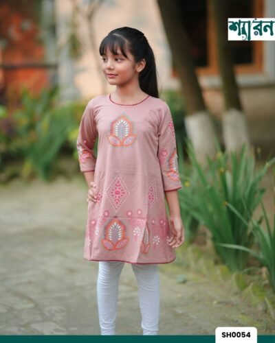 Girls Viscose Cotton Frock – Block Print & Hand Stitch Design