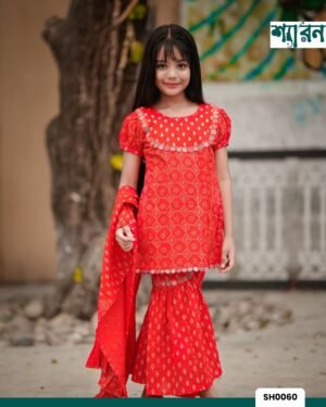 Traditional Red Cotton Block-Printed Baby Outfit with Hand Stitch Detailing
