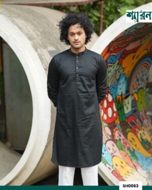 Aurobindo Cotton Digital Print Panjabi - Black