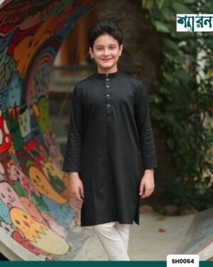 Aurobindo Cotton with Digital Print Panjabi - Black (Kids)