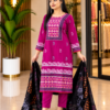 Salwar Kamiz – Slub Cotton with Ari Work & Block Print (Magenta)