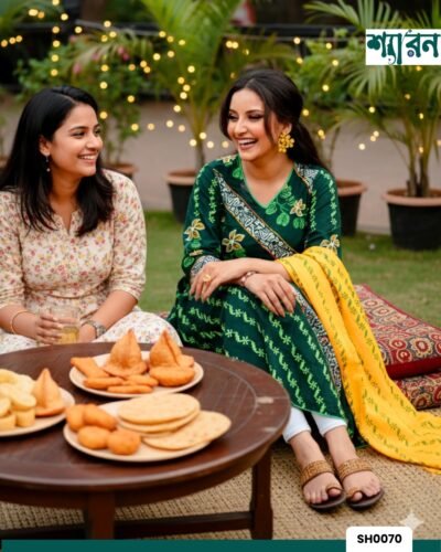 Alternative view of Green Slub Cotton Kurti with Block Print & Ari Embroidery, Paired with Cotton Orna