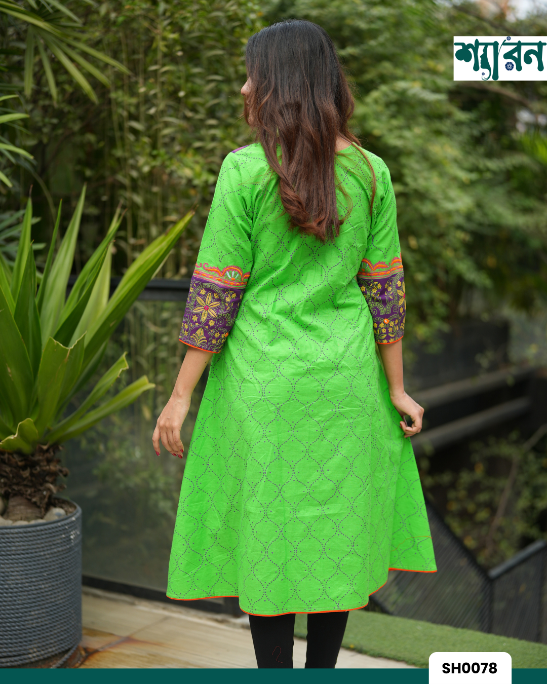 Lime Elegance Slub Cotton Round Kurti - Image 3
