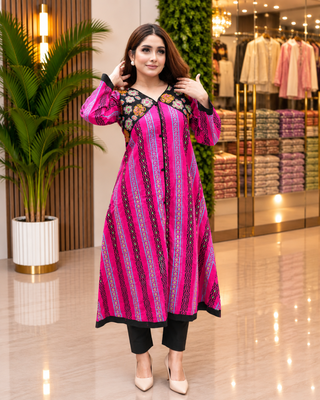 Pink Charm Slub Cotton Round Kurti