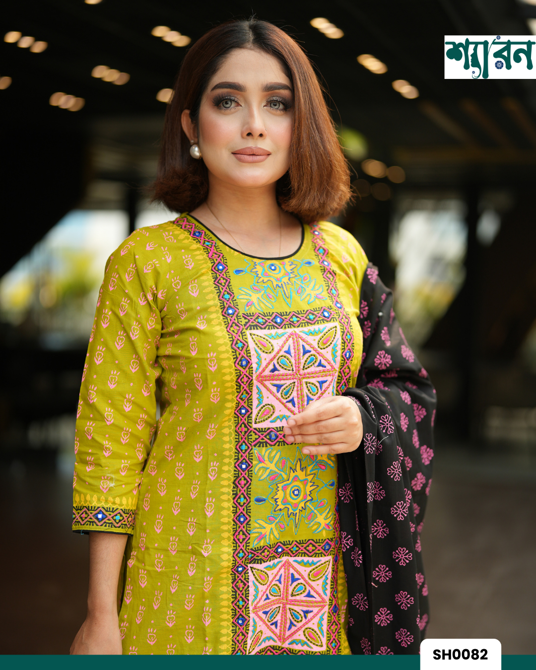 Olive Green Slub Cotton Salwar Kameez - Image 3