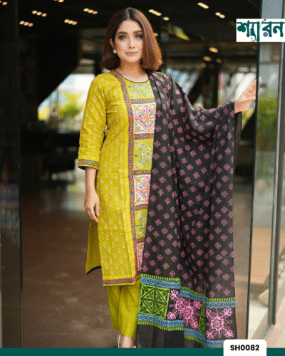 Olive Green Slub Cotton Salwar Kameez