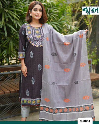 Charcoal Black Viscose Cotton Kamiz Set