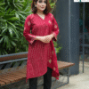 Hand Stitch Two Piece with Block Print -Red Kurti & Black Pant