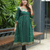 Emerald Slub Cotton Embroidered Round Kurti – SH0075