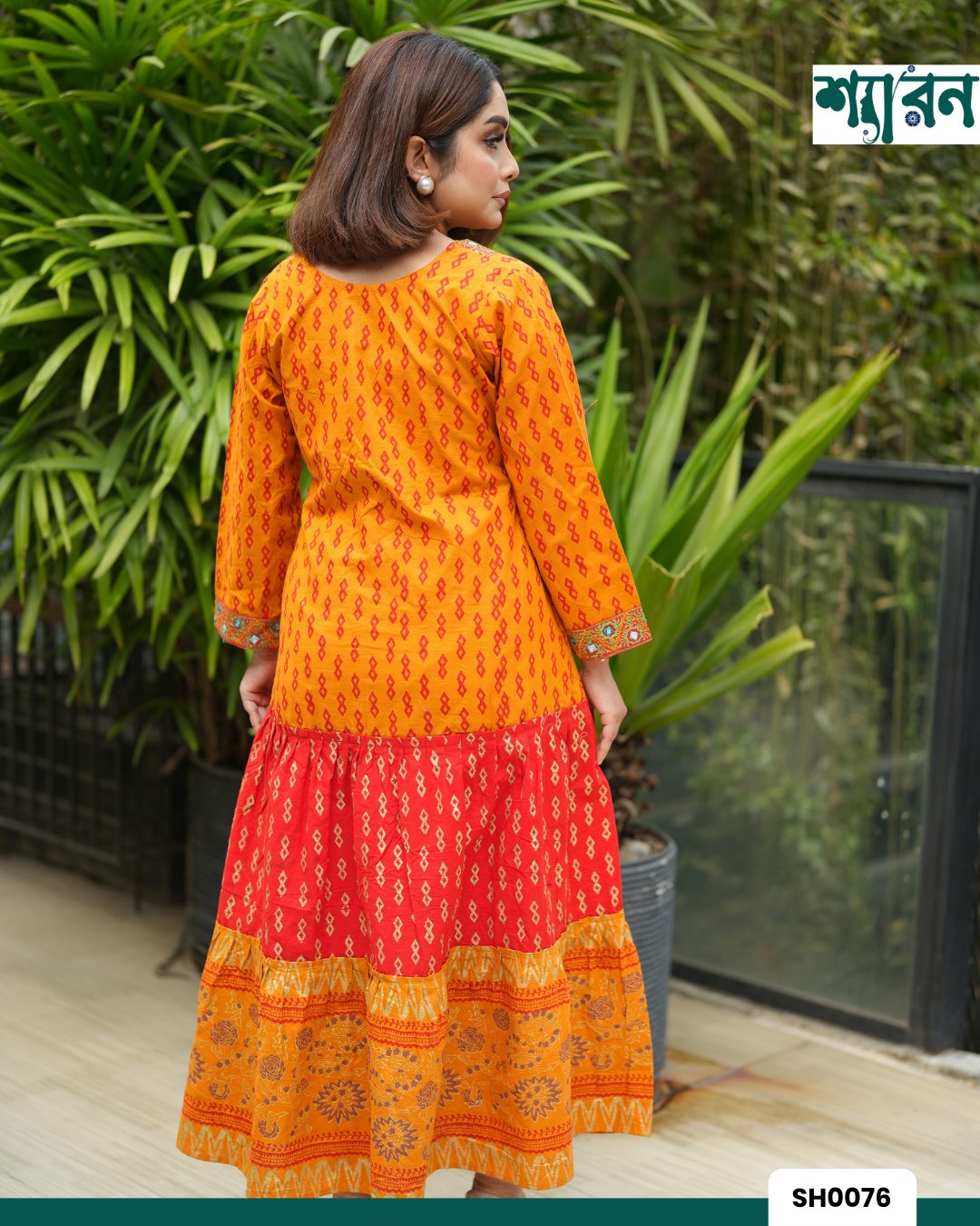 Sunset Glow Slub Cotton Round Long Kurti - Image 3