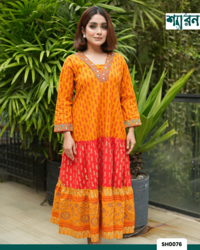 Sunset Glow Slub Cotton Round Long Kurti
