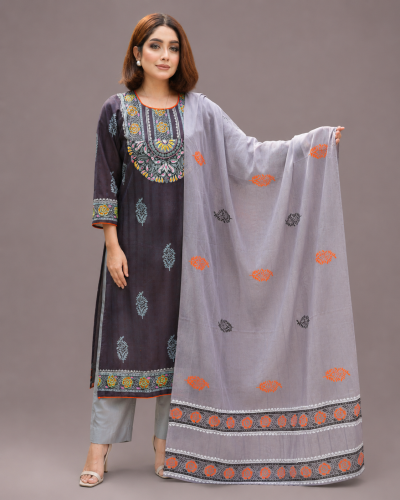 Charcoal Black Viscose Cotton Kamiz Set