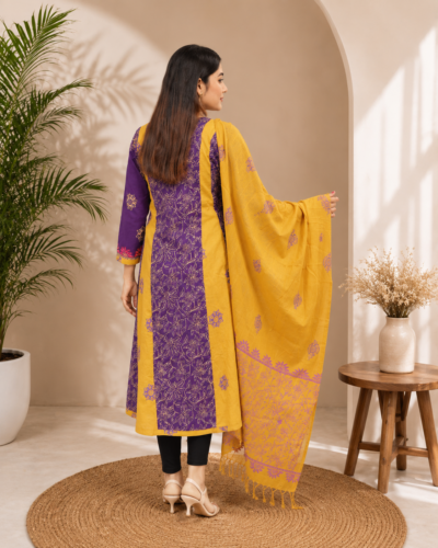Alternative view of Handcrafted & Block Print Round Kurti with Dupatta