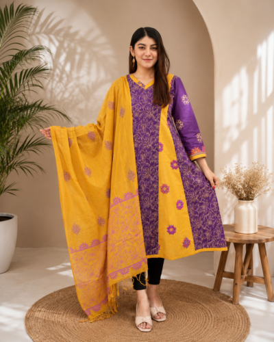 Handcrafted & Block Print Round Kurti with Dupatta