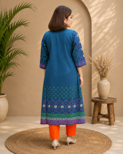 Alternative view of Jacquard Cotton Block Print Handcrafted Kurti with Pant