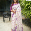 Purple & Off-White Chandni Cotton Digital Print Saree