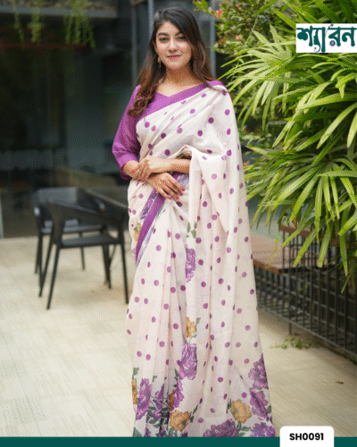 Purple & Off-White Chandni Cotton Digital Print Saree
