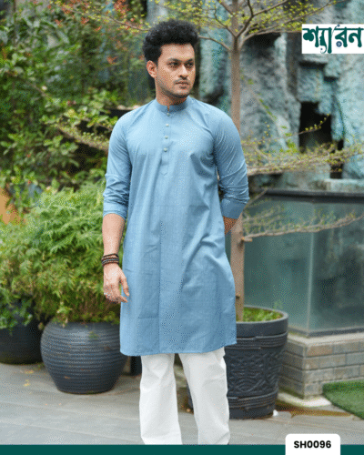 Classic Blue Viscose Cotton Panjabi